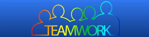 teamwork written in front of rainbow outlines of people